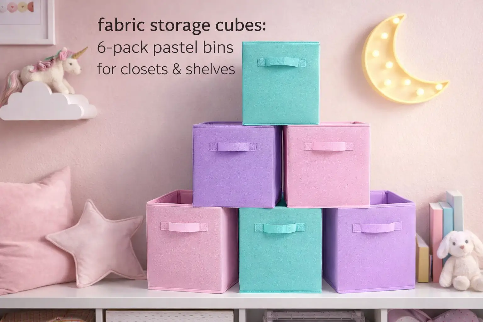 shellkingdom-storage-bins-foldable-fabric-storage-cubes-cloth-organizer-drawer-closet-toys-6-pack-lavender-light-blue-pink